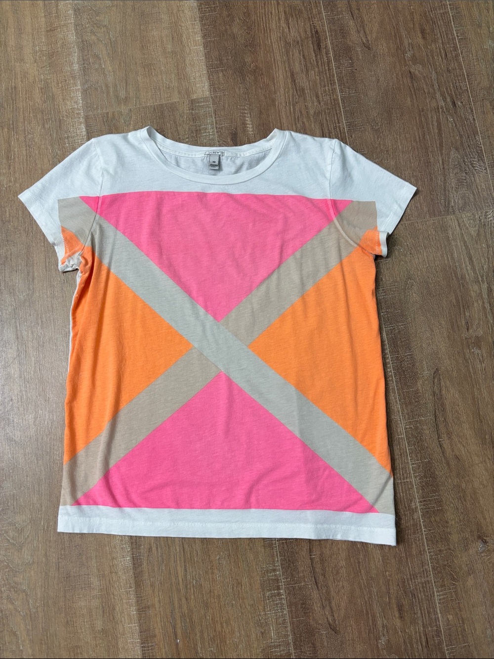 J. Crew White Pink Orange Geometric Short-Sleeve Tee